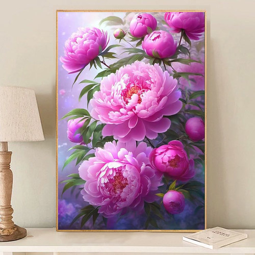 高级感紫色牡丹花卉5d钻石画水钻