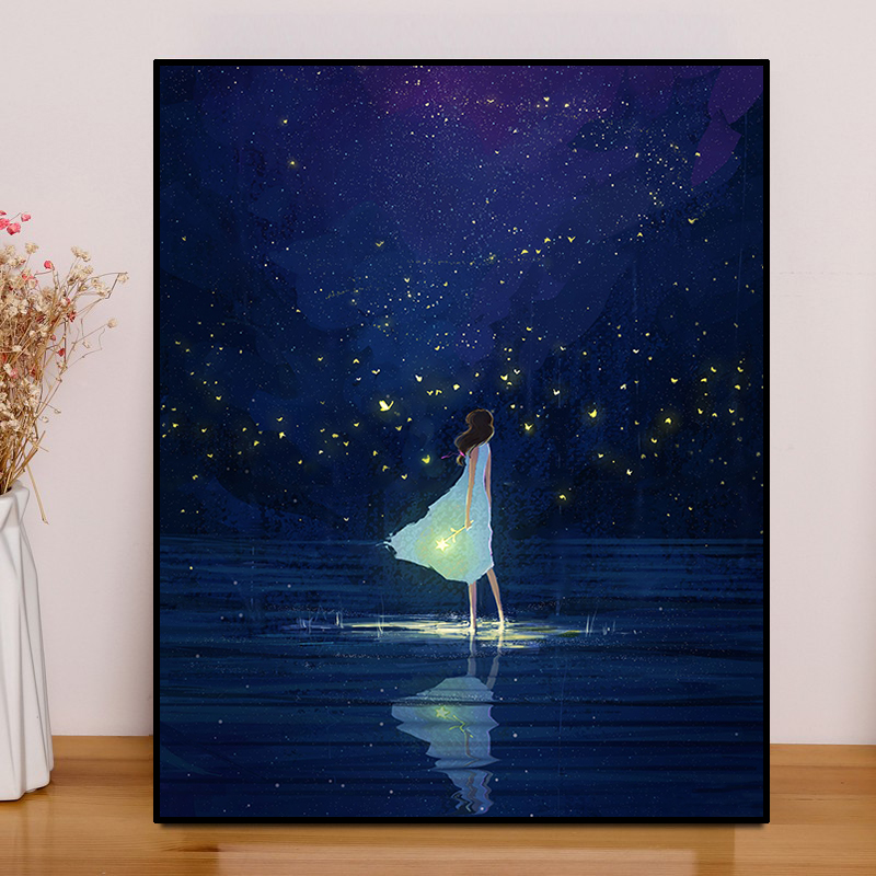 唯美星光夜空钻石画满钻新款2025卡通女孩小幅贴钻十字绣客厅卧室