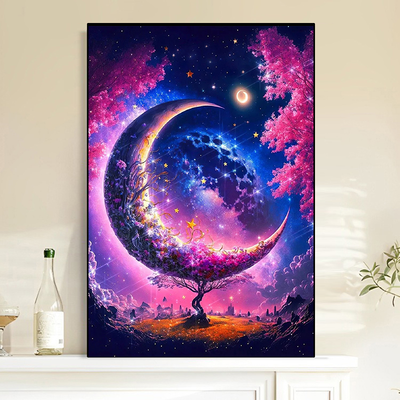 星空浪漫月亮风景钻石画2025新款客厅卧室手工5d点贴钻十字绣满钻