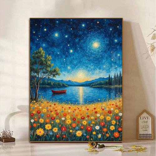 梵高星空小船花卉风景钻石画卧室