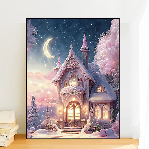 高级感月亮雪景小屋5d钻石画水钻