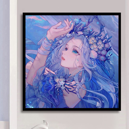 卡通蓝色女孩钻石画手工粘钻满钻