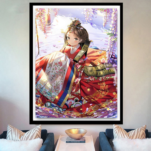 卡通可爱女孩5d钻石画紫藤花少女