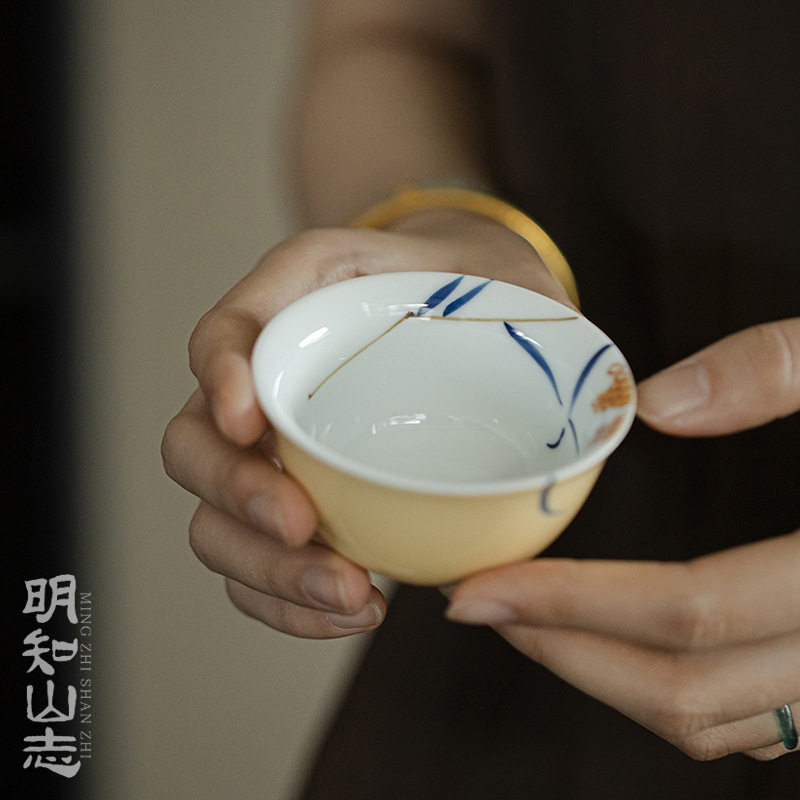 明知山志手绘麦穗主人杯功夫茶具陶瓷品茗杯大号茶杯文人家用单杯,餐饮具,茶杯,淘宝优惠券,粉丝福利购,淘宝优惠卷