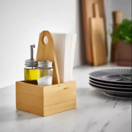 宜家夏克拉哈伊便携式收纳件木头调料餐具餐巾纸架桌面收纳盒