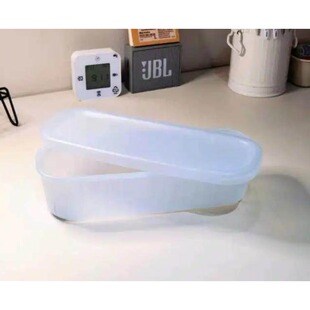 宜家吕克塔 附盖储物盒 透明 蓝灰色 密封整理神器桌面专用收纳盒