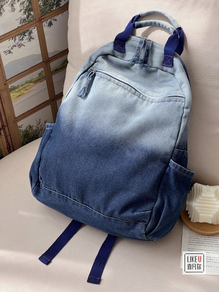 喜凡你双肩背包水洗渐变牛仔书包
