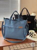 Original homemade Japanese-style artistic zipper thickened canvas bag, simple commuting student computer hand-held crossbody tote bag thumbnail 7