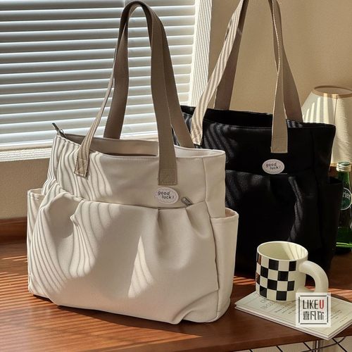 原创日系文艺拉链通勤帆布托特包