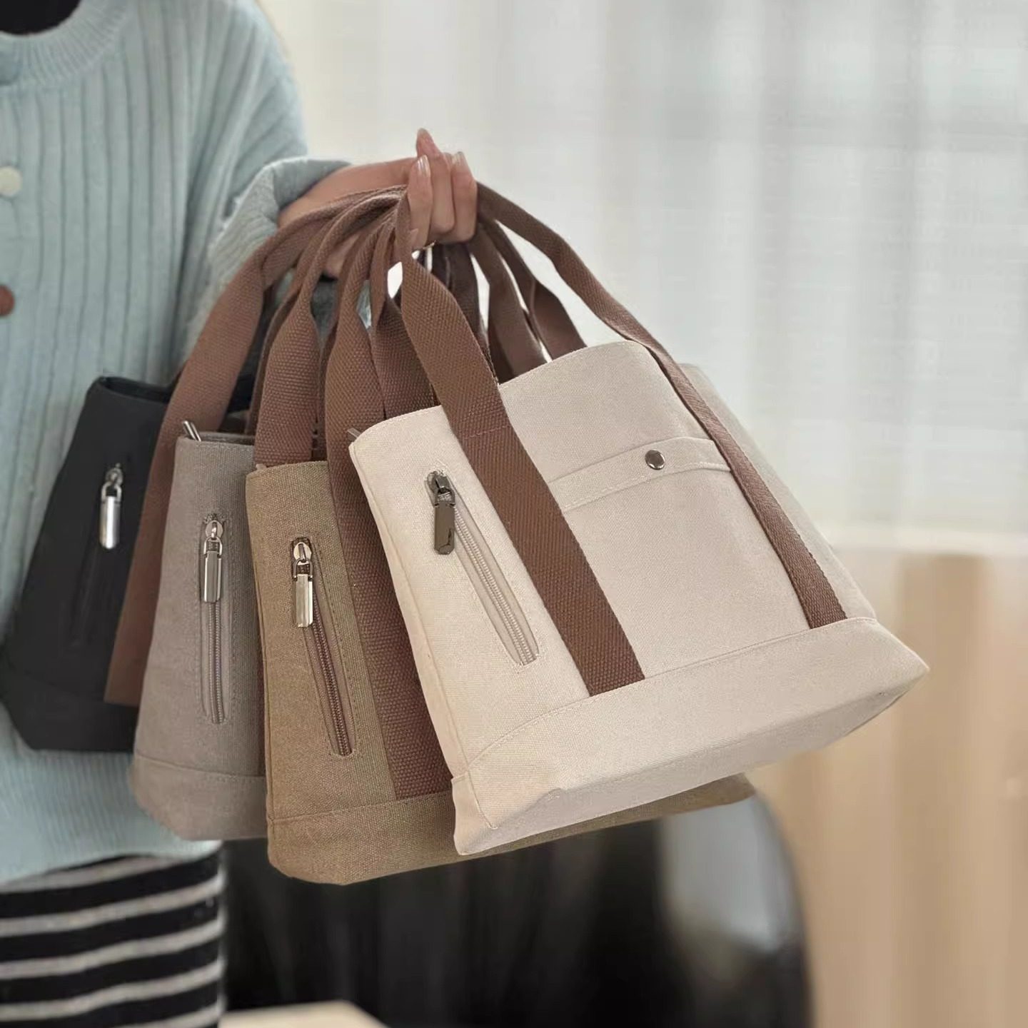 日韩文艺通勤设计感加厚帆布手提包袋日常百搭便携学生餐盒托特包,箱包皮具/热销女包/男包,通用款女包,淘宝优惠券,粉丝福利购,淘宝优惠卷