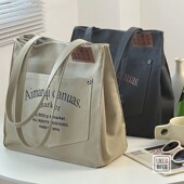 原创设计通勤欧式 文艺字母托特包学生电脑书百搭休闲单肩帆布包袋