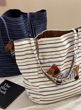 AB双面两用款卡通腊肠小狗单肩购物袋学生休闲百搭腋下托特包