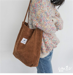 2025原创设计慵懒风chic灯芯绒复古休闲单肩包女大毛绒帆布女包包