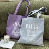 原创设计paris法国插画帆布单肩休闲文艺学生通勤书托特包拉链款