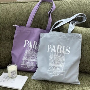 原创设计paris法国插画帆布单肩休闲文艺学生通勤书托特包拉链款