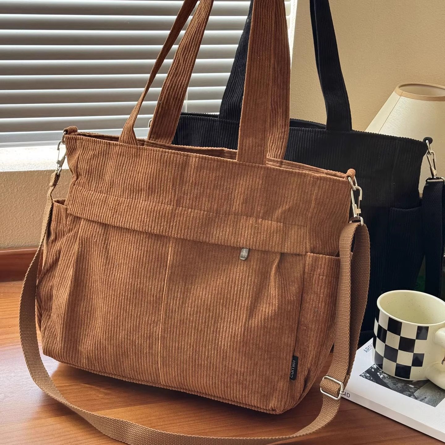 原创日常休闲百搭灯芯绒单肩斜挎包简约文艺学生通勤手提托特包袋,箱包皮具/热销女包/男包,通用款女包,淘宝优惠券,粉丝福利购,淘宝优惠卷