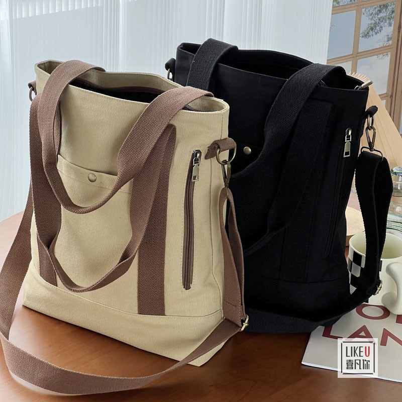 喜凡你手提单肩加厚多口袋托特包