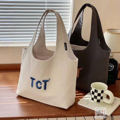 喜凡你帆布包刺绣字母托特包