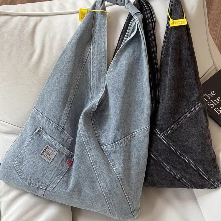 新款韩系慵懒水洗牛仔帆布单肩腋下包复古文艺学生简约百搭托特包