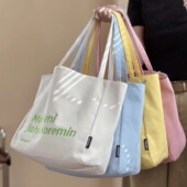 韩系文艺字母刺绣慵懒单肩加厚帆布包简约日常百搭学生通勤托特包