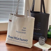 立体字母重工刺绣通勤帆布托特文艺休闲百搭学生单肩包袋 原创韩版