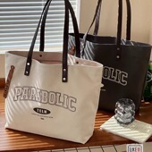 原创日韩加厚字母拉链通勤帆布单肩文艺休闲百搭学生大容量托特包