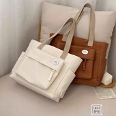 原创设计日系绳结通勤加厚帆布托特包休闲文艺学生简约单肩手提包