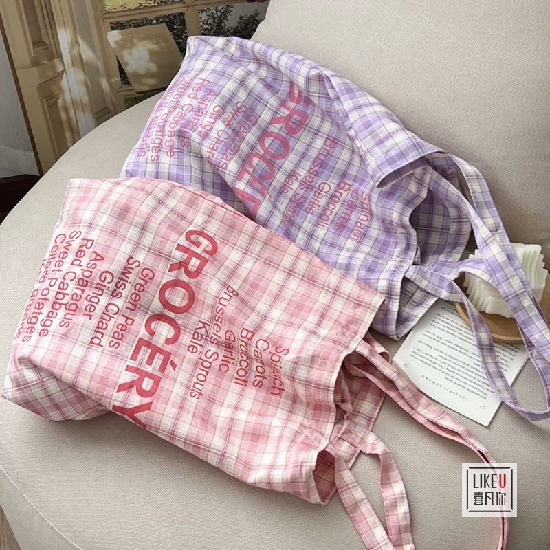 多巴胺甜美格子包ins字母单肩帆布包袋少女心百搭休闲购物袋,箱包皮具/热销女包/男包,通用款女包,淘宝优惠券,粉丝福利购,淘宝优惠卷