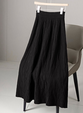 秋冬新款针织半身裙高腰显瘦垂坠感a字大摆毛线裙小众褶皱伞裙子