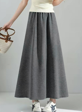 灰色半身裙女2025新款高腰显瘦长裙松紧腰垂坠感a字裙休闲半裙