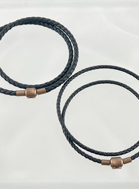 棕黑皮绳双圈吊坠挂绳手绳编织锁骨绳棕色哑光钢扣串珠颈绳项链绳
