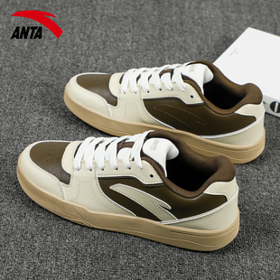 安踏板鞋男款冬季新款皮面美式复古休闲鞋舒适低帮潮流滑板运动鞋