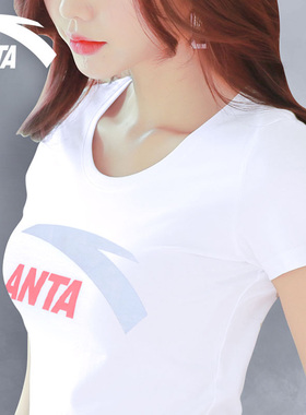 安踏白色短袖t恤女2026新款夏季棉质修身显瘦体恤打底衫内搭上衣