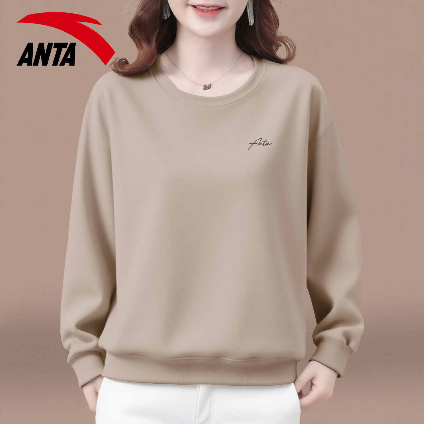 安踏卫衣女装秋季新款中老年上衣2026新款妈妈休闲圆领春秋款长袖