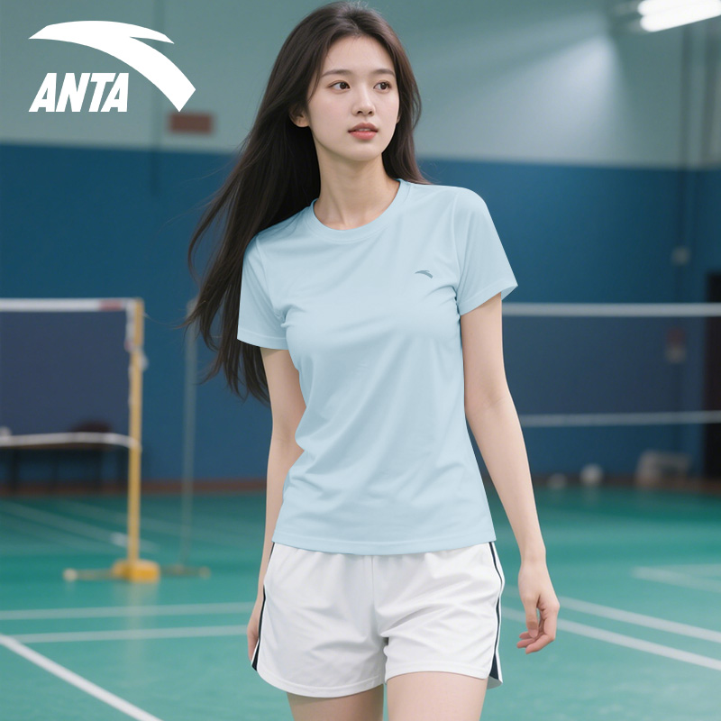 安踏短袖女冰丝运动t恤弹力