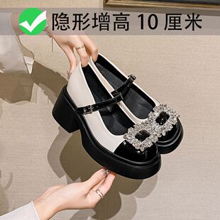 2026新款水钻方扣小香风玛丽珍女鞋厚底粗跟内增高乐福鞋3233小码