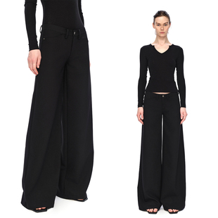 百搭休闲裤 EMPTY PAGE黑色低腰宽松阔腿喇叭裤