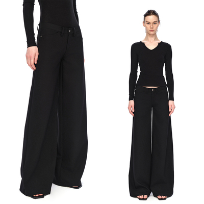 黑色低腰宽松阔腿喇叭裤