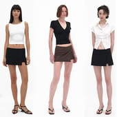 PAGE夏季 黑 咖啡色低腰极简超短微弹裙裤 EMPTY 西装 半身裙