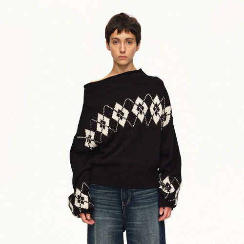 秋冬黑/咖/粉色羊毛混纺毛衣