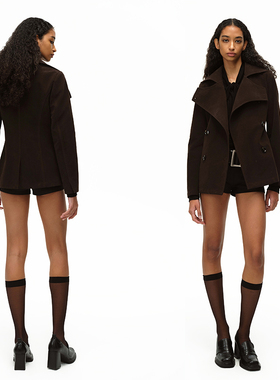 EMPTY PAGE咖啡色水洗仿麂皮绒短风衣外套