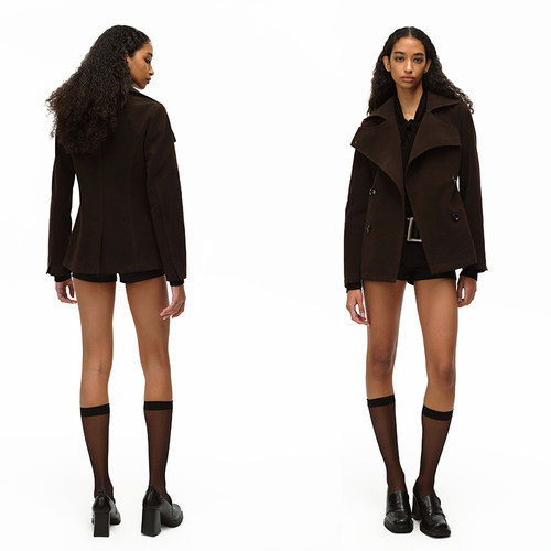 EMPTYPAGE咖啡色仿麂皮外套