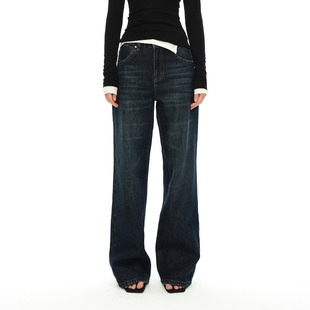 深蓝色水洗直筒猫须牛仔裤 EMPTY PAGE