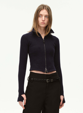 EMPTY PAGE红/宝蓝色短款修身毛织开衫