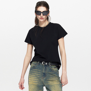 短款 纯棉圆领短袖 T恤 PAGE黑色绣花基础款 EMPTY