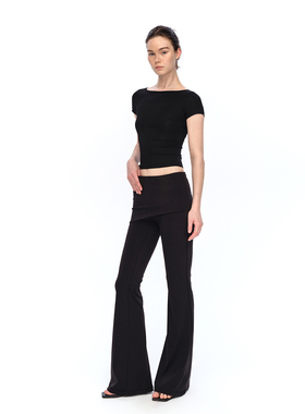 EMPTY PAGE黑色弹力修身显瘦微喇运动百搭时髦休闲裤