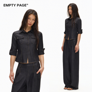 EMPTY PAGE夏季仿牛仔修身短款收腰衬衫百搭显瘦中袖衬衫