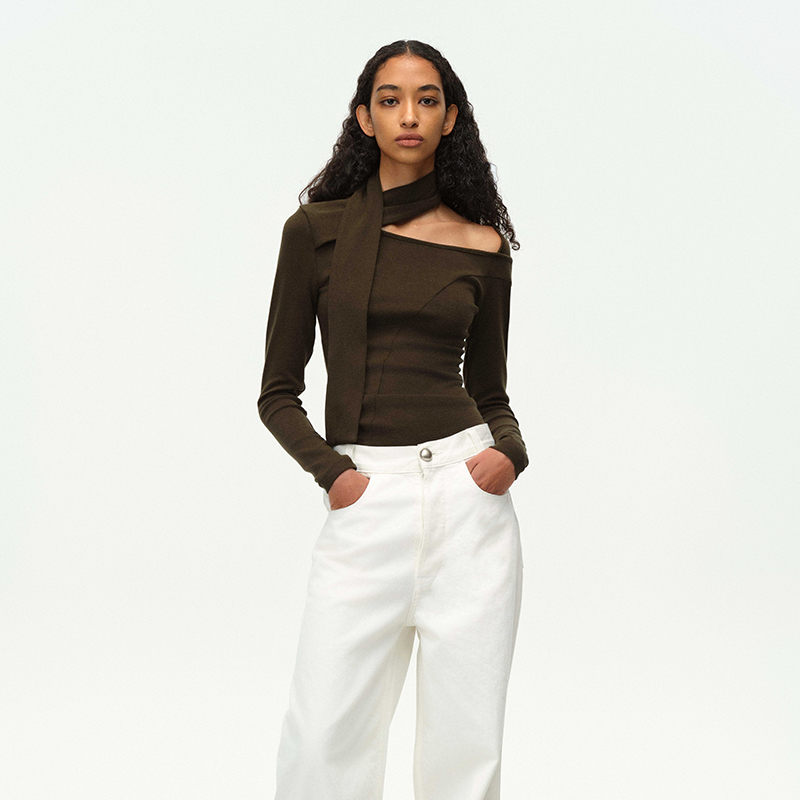 EMPTYPAGE绿色飘带打底衫