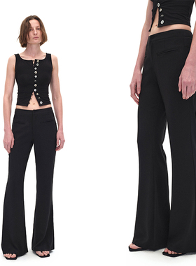 EMPTY PAGE夏季黑色薄款垂感西装休闲裤微弹修身显瘦微喇长裤