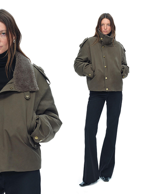 EMPTY PAGE  军绿色毛绒外套加厚保暖加绒夹克